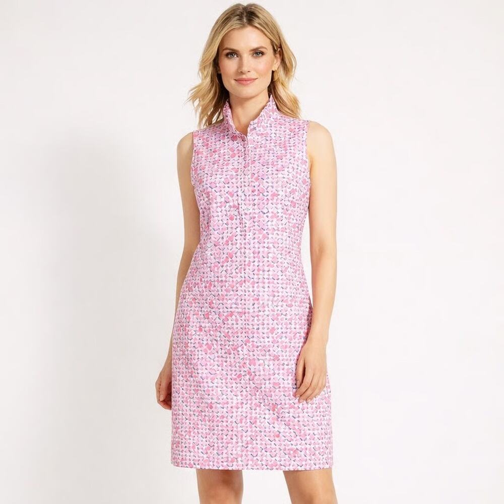 J. McLaughlin Pink Blue & White Geo Catalina Sleeveless Dress women’s size small